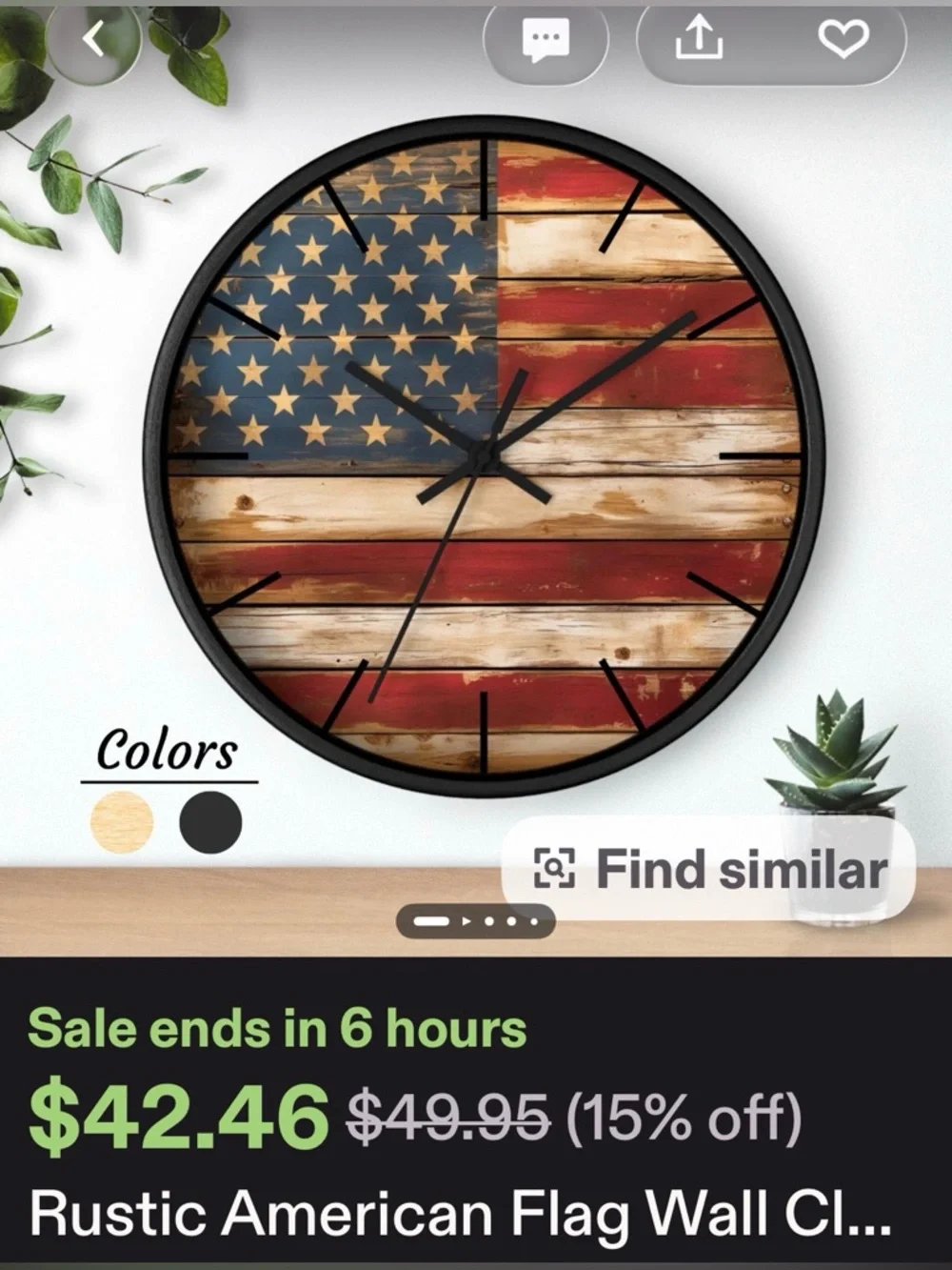 🌞 Patriotic Black Framed American Flag Wall Clock